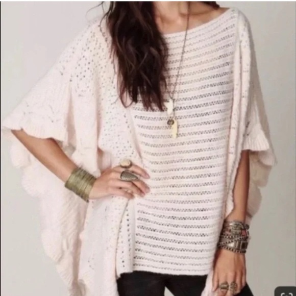 Free People pastel pink wool blend pointelle poncho - Picture 1 of 9